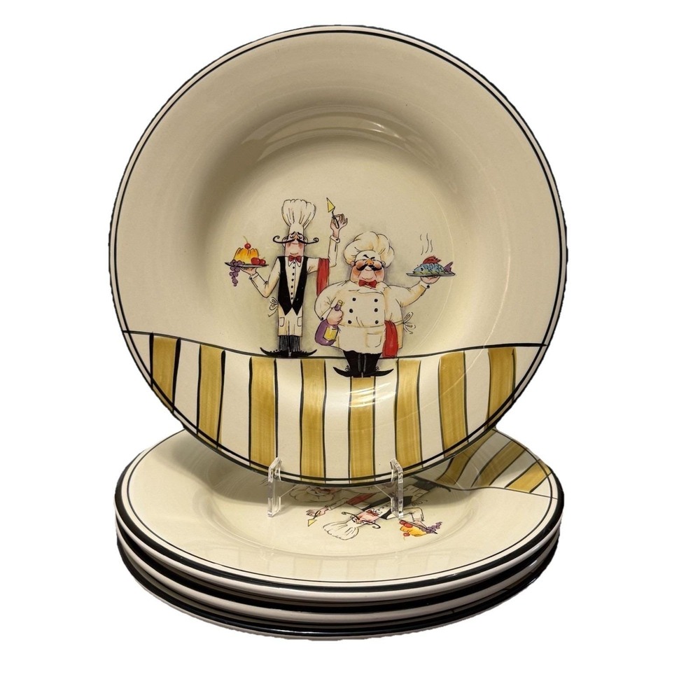 HD Designs Le Chef Dinner Plates Set of 4 Vintage Two Chefs Dinnerware